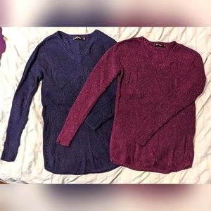 2 Maternity XS Knit Sweaters with tinsel thread